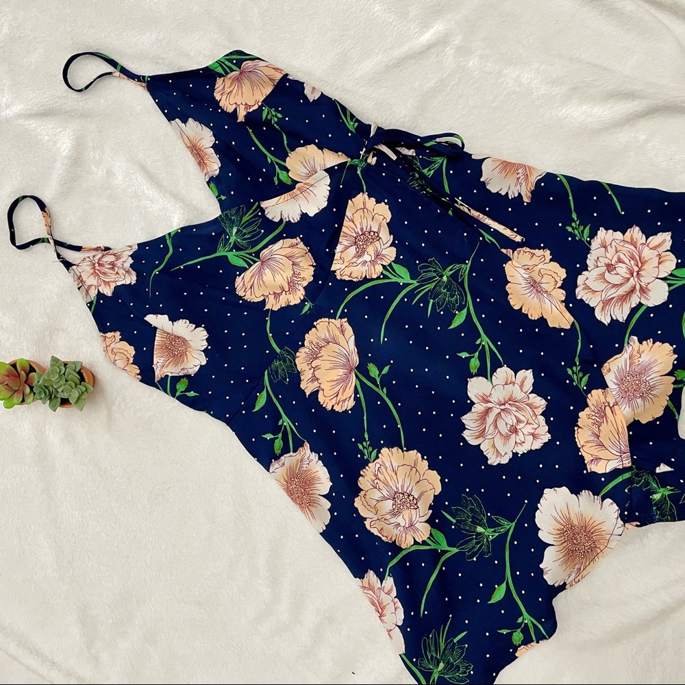 Forever 21 Blue Floral and Polka Dot Romper - Size Large